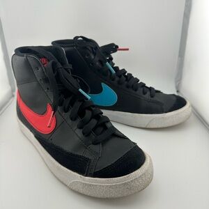 Nike Blazer Mid Black Sneakers with Rare Mismatched Red and Blue Swooshes